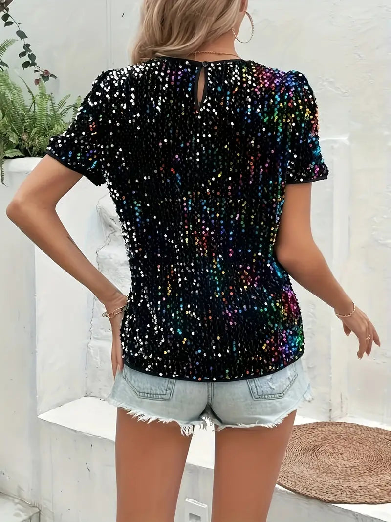 Gina - Round Neck T-Shirt with Sequin Embellishment