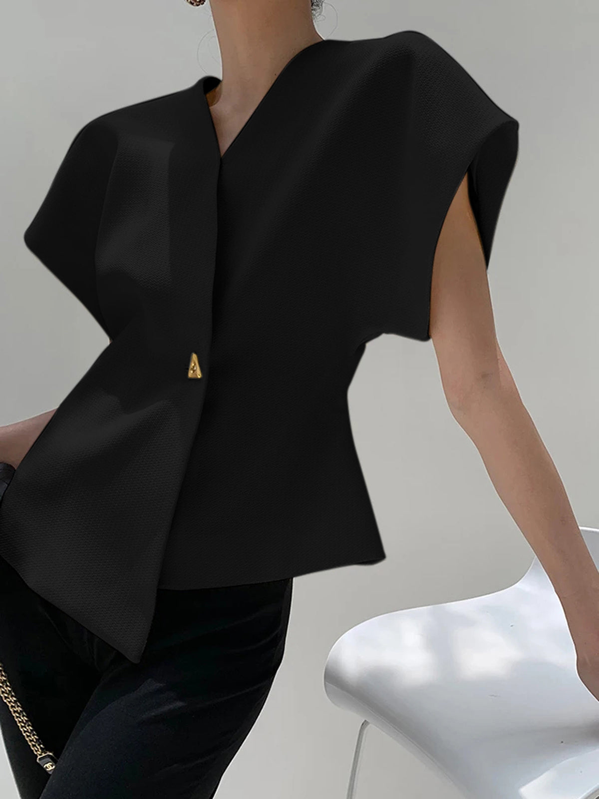 Leonie – V-Neck Blouse with Button Detailing