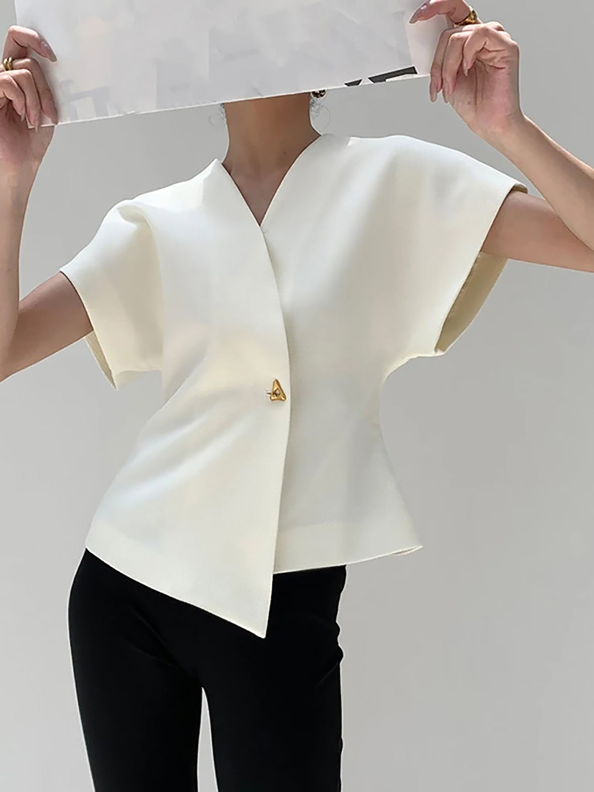 Leonie – V-Neck Blouse with Button Detailing