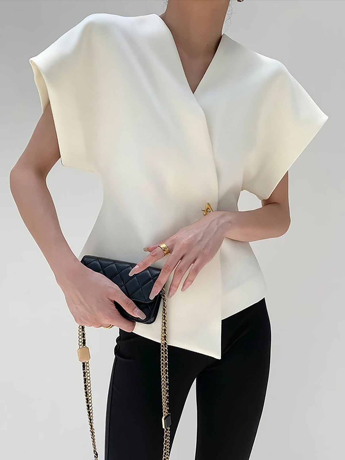 Leonie – V-Neck Blouse with Button Detailing