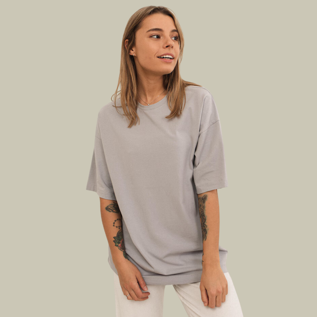 Grey Cotton Oversized T-Shirt – Unisex Casual Wear, Relaxed Fit